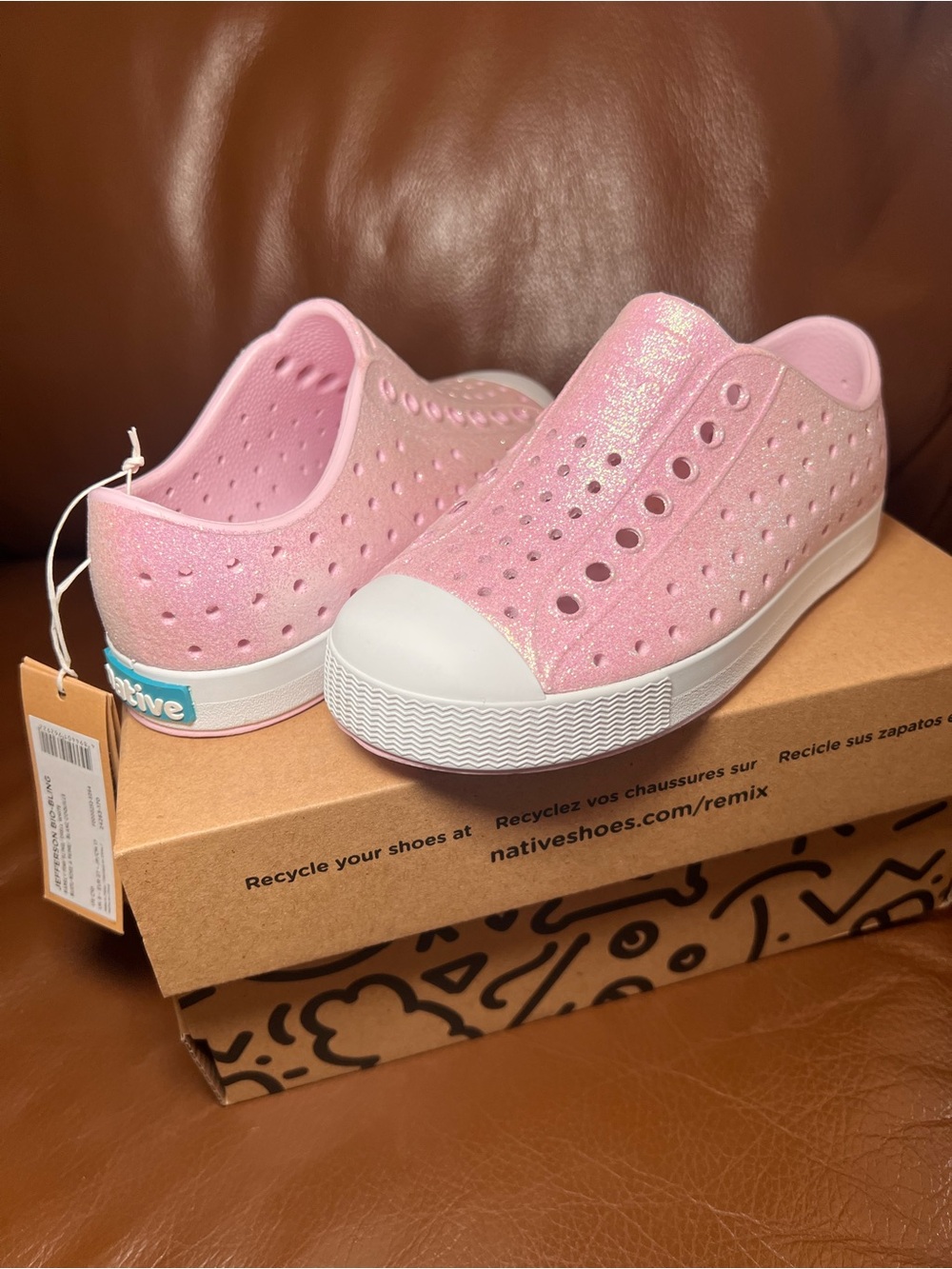 Native Shoes Toddler Size 5, 7, 8, 10 Pink Sparkly Slip-On Jefferson Water